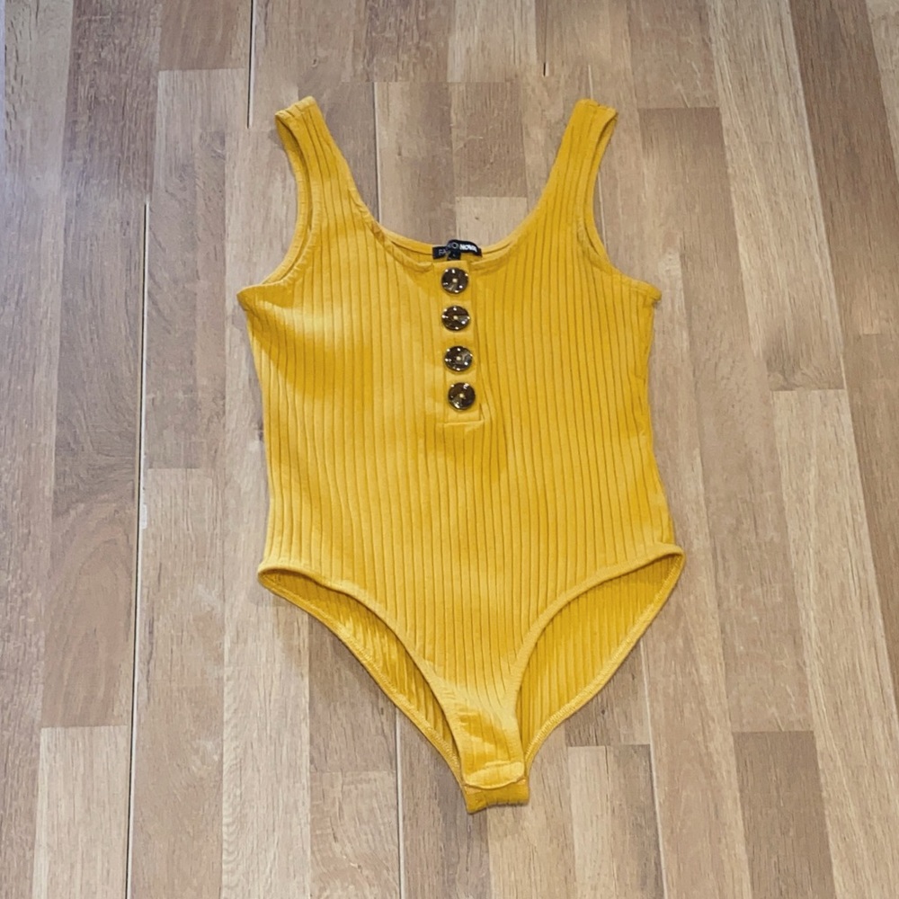 Yellow Bodysuit with Brown Buttons